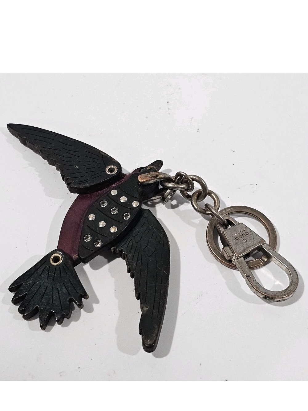 GUCCI Vintage Leather & Wood Bird Bag Charm / Keychain